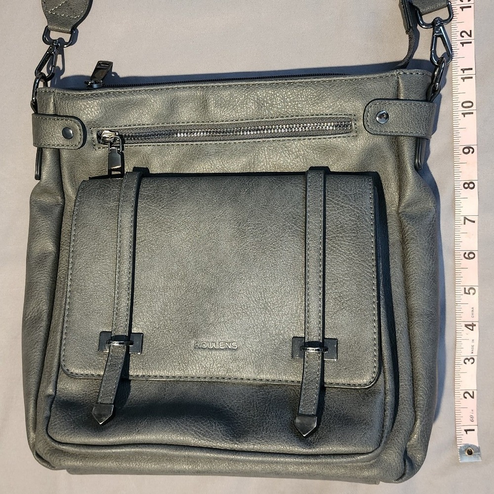 Roulens Charcoal Grey Vegan Leather Crossbody Bag Messenger Purse - Picture 3 of 6